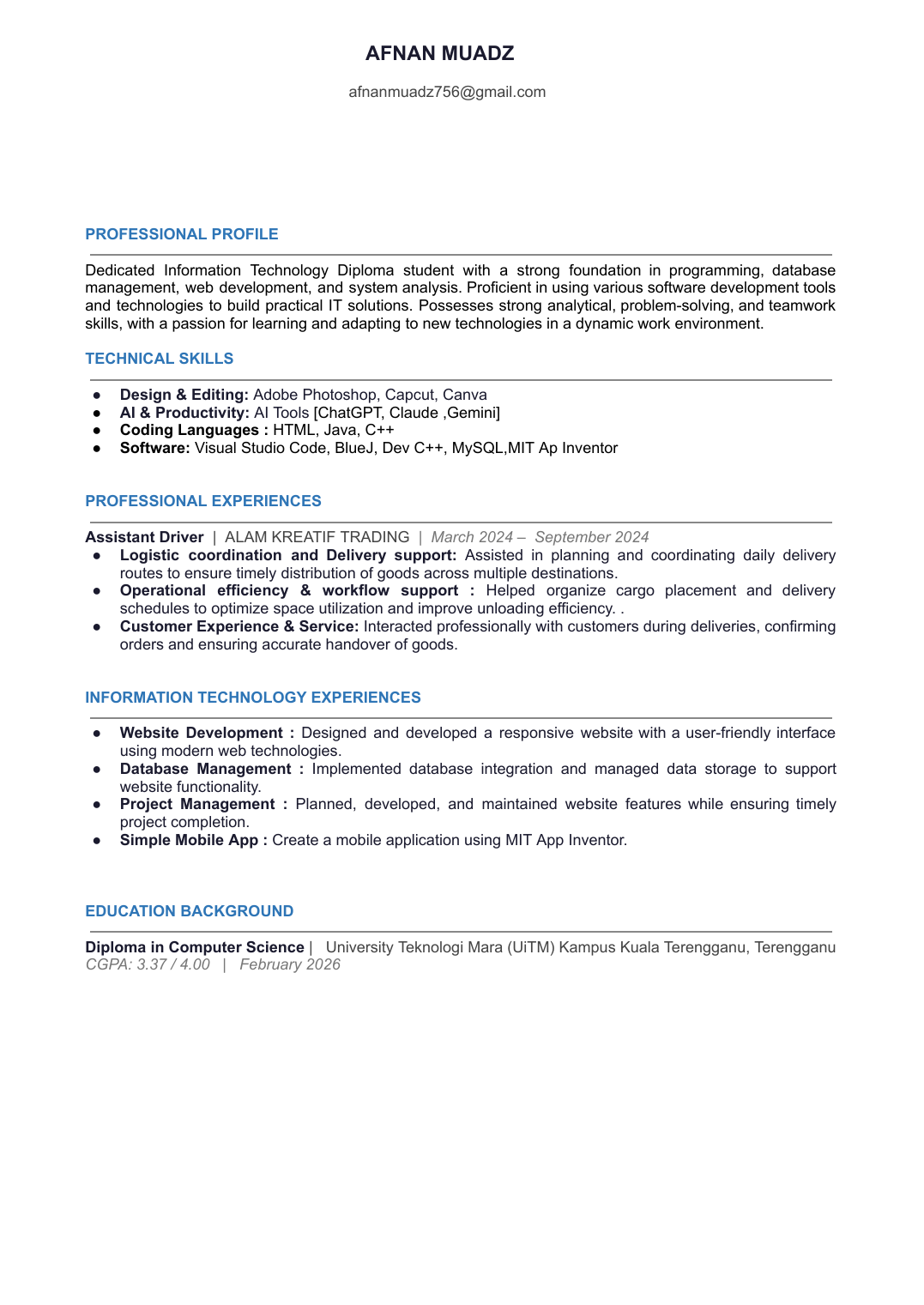 Resume preview &mdash; Afnan